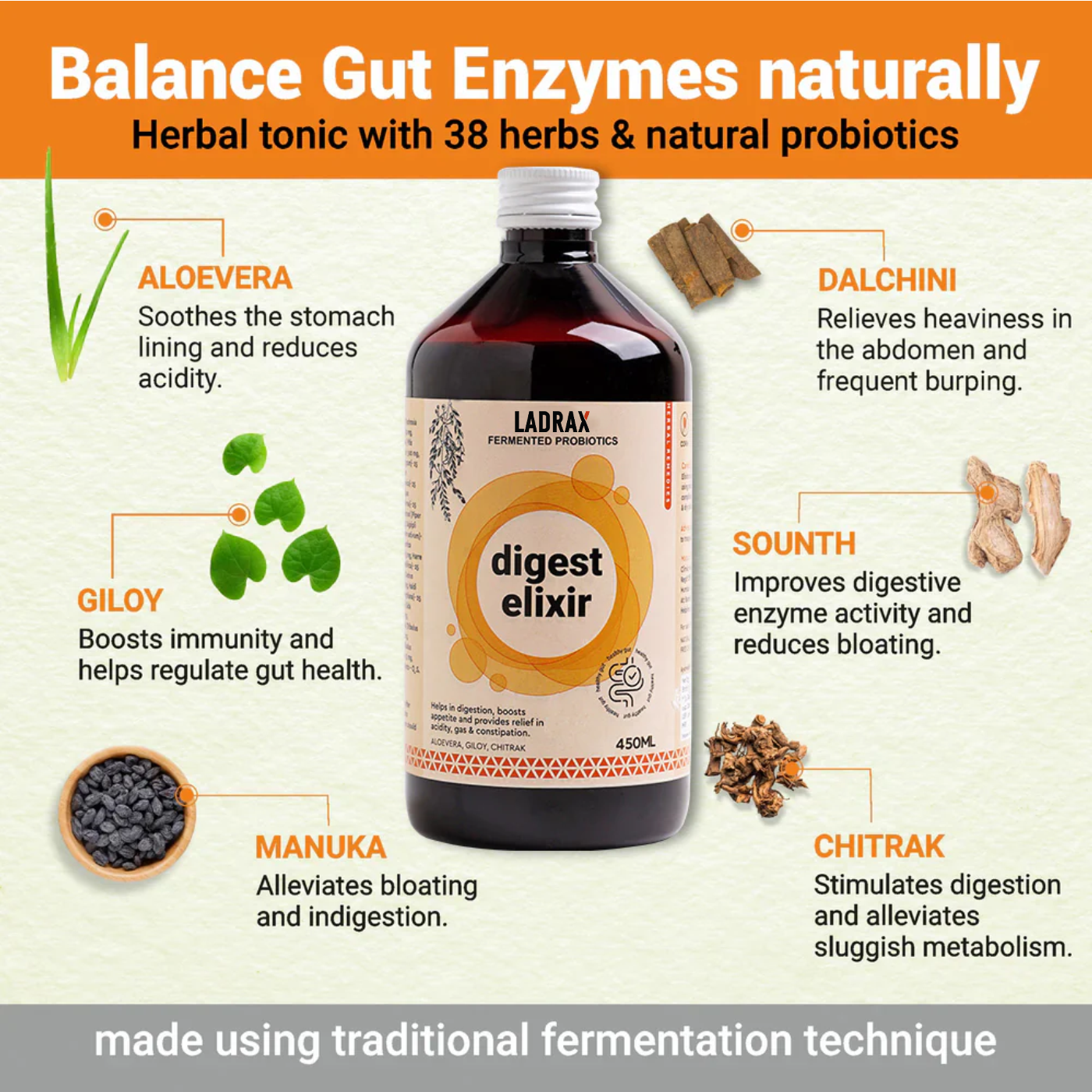 Ladrax Digest Elixir with Fermented Probiotics